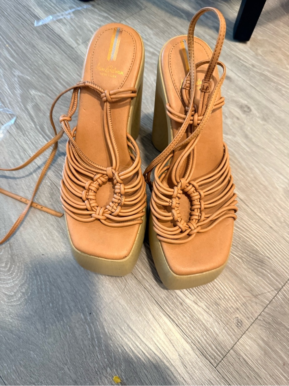 Sam Edelman Tan Strappy Platform Sandals with Knot Ring Detail